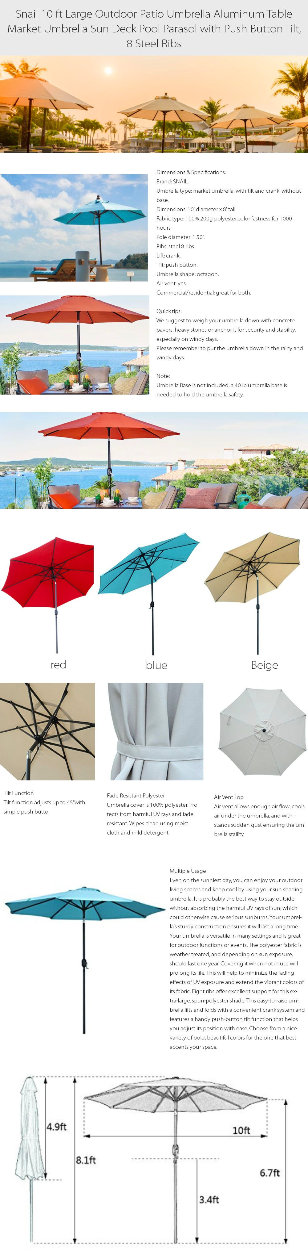 10 Ft Tilt Outdoor Umbrella Apollobox