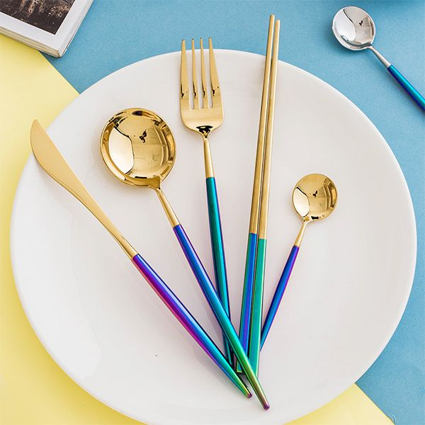 Wholesale Rainbow Cutlery Set Stainless Steel Dinnerware Tableware