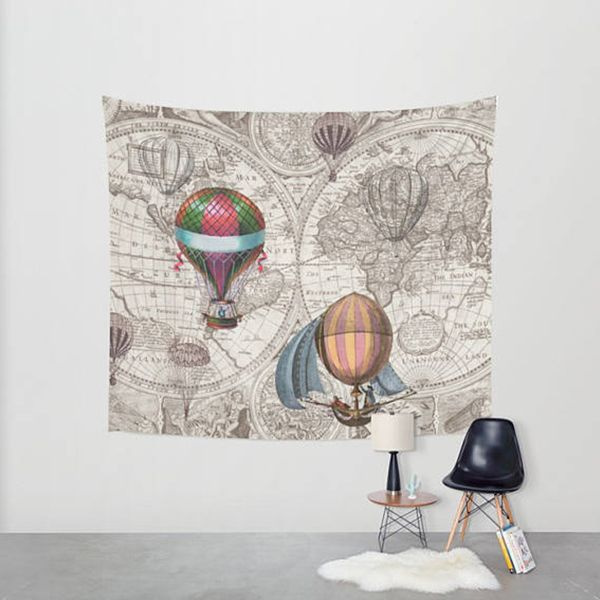 Ancient Map Hot Air Balloon Tapestry