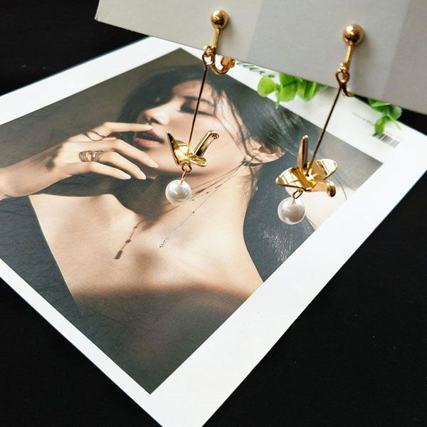 Origami Crane Earrings Gold