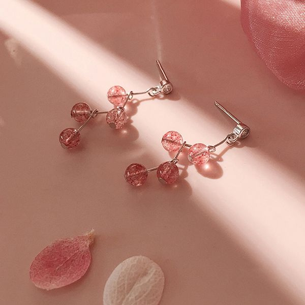 Strawberry Quartz Earrings, Gold Chain Earrings, Quartz Dangle Earrings, store Pink Gemstone Earrings, Rectangle Chain Earrings, Elegant Earrings