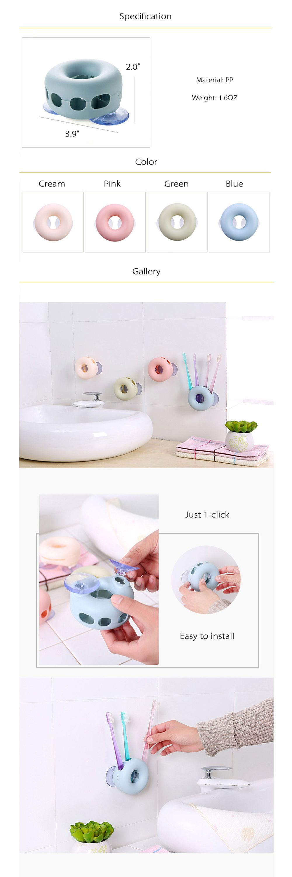 Wall Hanging Donuts Toothbrush Holder - Cream - Pink - ApolloBox