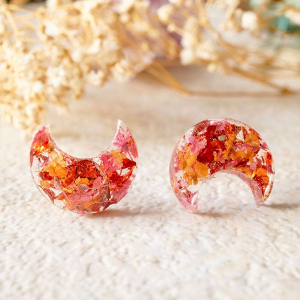 Resin earrings Ruby moons