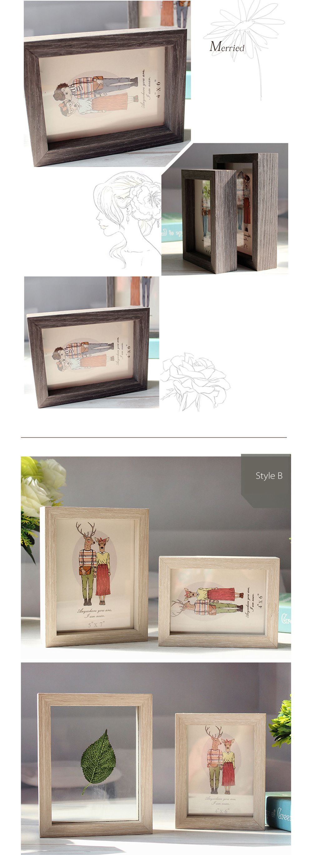 Double-Sided Photo Frames - Glass and Wood - Brown - Natural