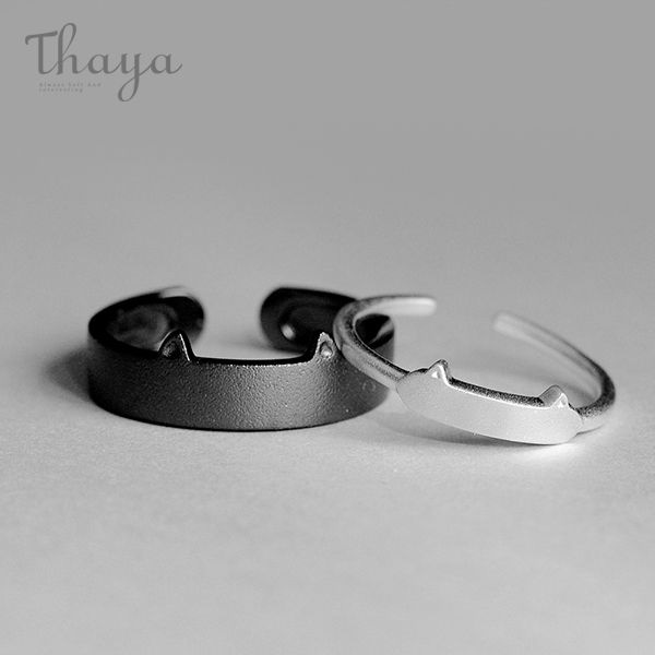 Thaya Black White Cat Lovers Rings - Silver - Matching Rings from Apollo Box