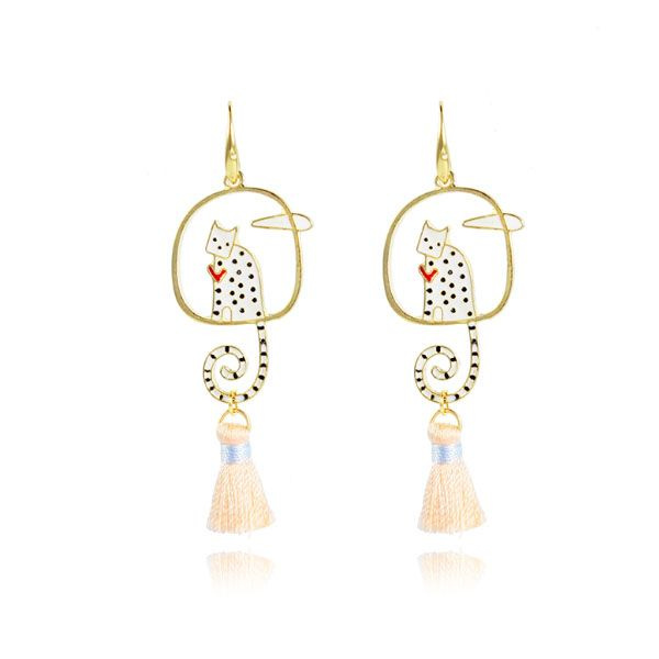 Polka Dot Cat Tassel Earrings - ApolloBox