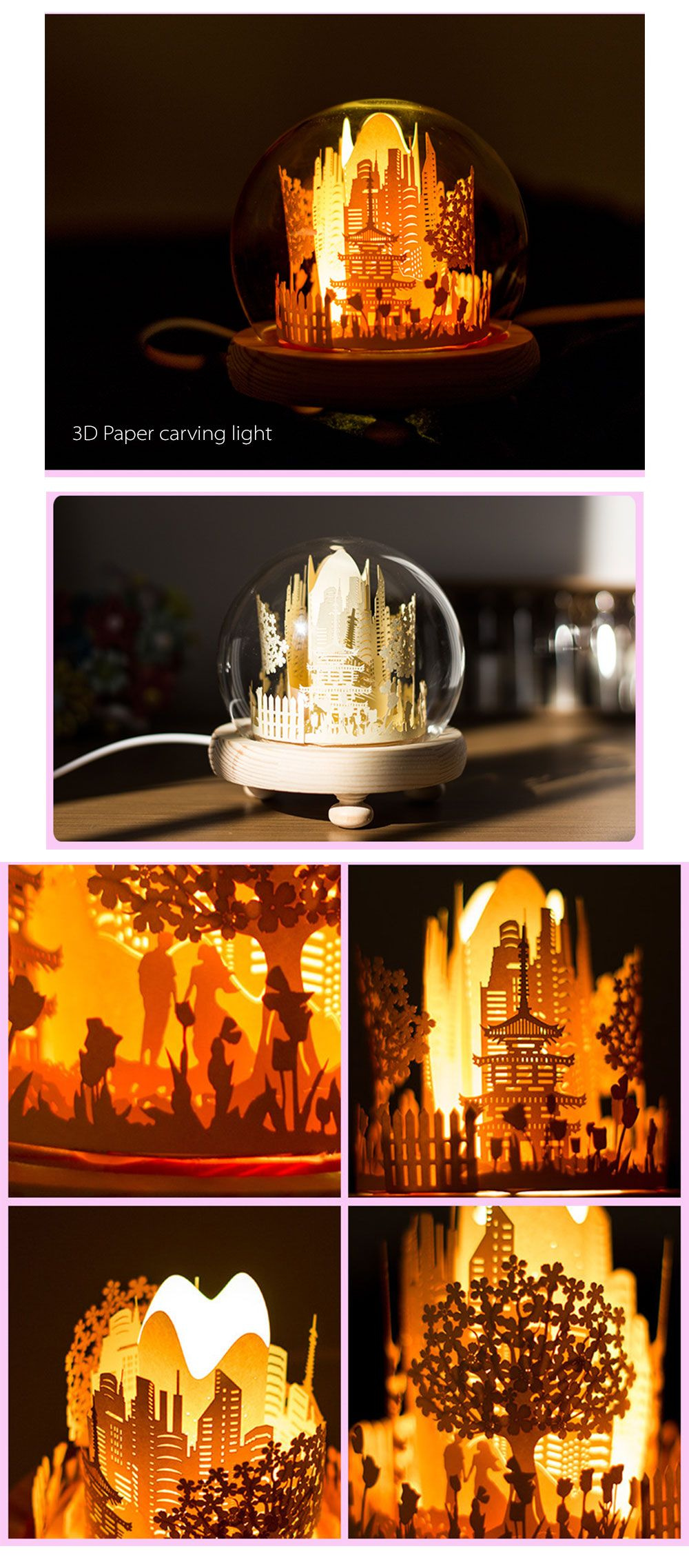 Led Night Light Festoon Diy Paper Craft 3D Laser Cut Paper Printing Lamp  Ball Fancy Lighting Wall Art Original Gift Decoration