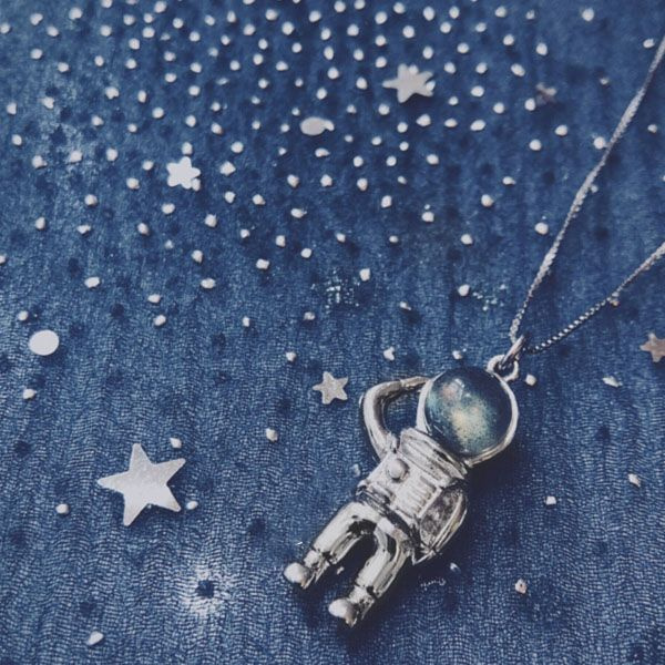 Sterling Silver Astronaut Spacewalker Pendant on a Sterling 
