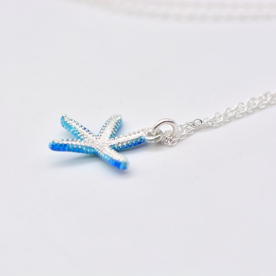 Blue Starfish Necklace/Earrings - S925 Sterling Silver - For Pierced Ears