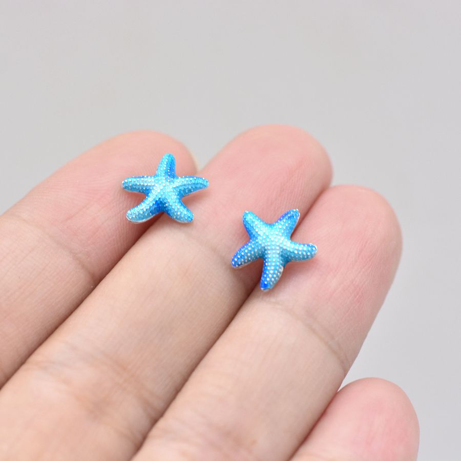 Ocean Blue Starfish Crystal Wrap Earrings