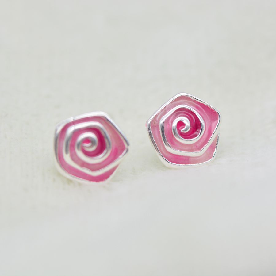 Blue Pink Rhinestone Floral Polymer Clay Studs