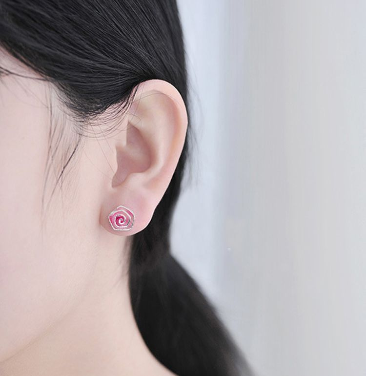 Pink Rose Earrings - S925 Sterling Silver - Studs