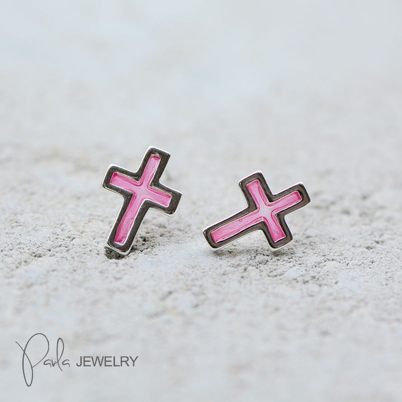 Pink cross sale earrings