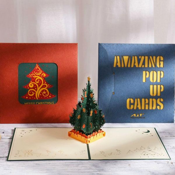 3D Pop Up Card Christmas Tree Deer Hot Holiday Merry Christmas Greeting Cards 