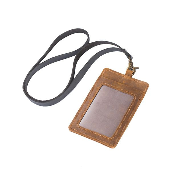 Leather ID Badge Holder/Wallet - Brown - Red - Durable and Stylish -  ApolloBox