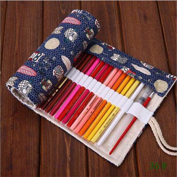 Canvas Stationery Handmade Roll Up Pencil Case for Artist Pencil Wrap  Coloring Pencil Holder Cat Pattern 