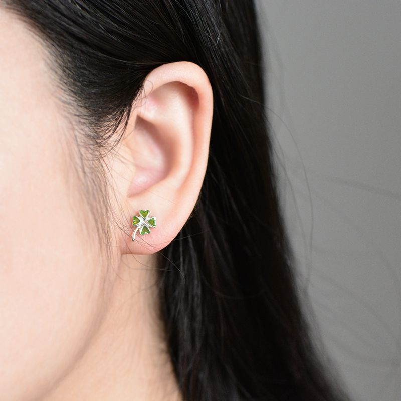 Small Four Leaf Clover Stud Earrings in Sterling Silver - Michelle Chang