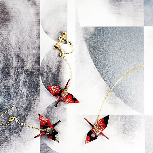 Red Origami Crane Earring (Single)