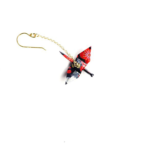 Red Origami Crane Earring (Single)