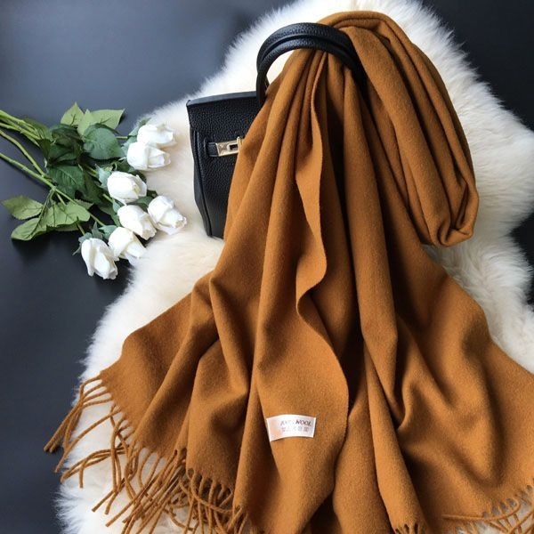 Brown Wool Scarf With Fringe 