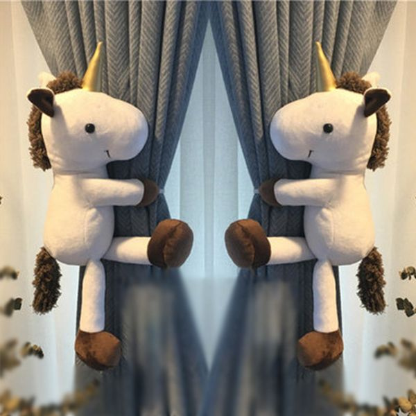 A Pair Plush Stuffed Cartoon Animal Curtain Tiebacks Buckle Tie