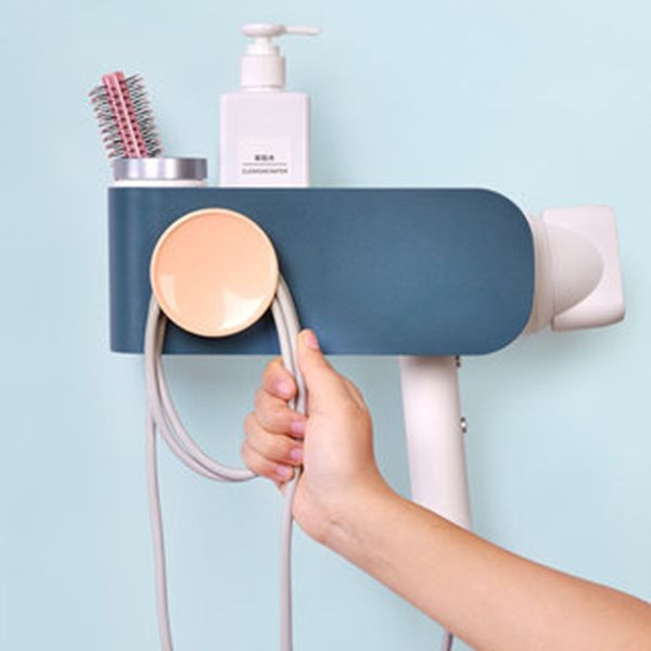 Bathroom Shelf Suction Cup Hair Dryer Holder Storage Organizer