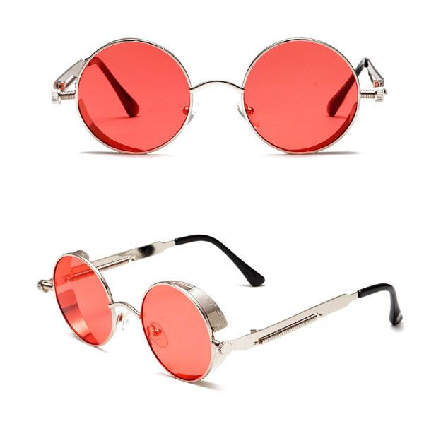 Steampunk Vintage Sunglasses - Red - Dark Gray - 7 Glass Colors - ApolloBox