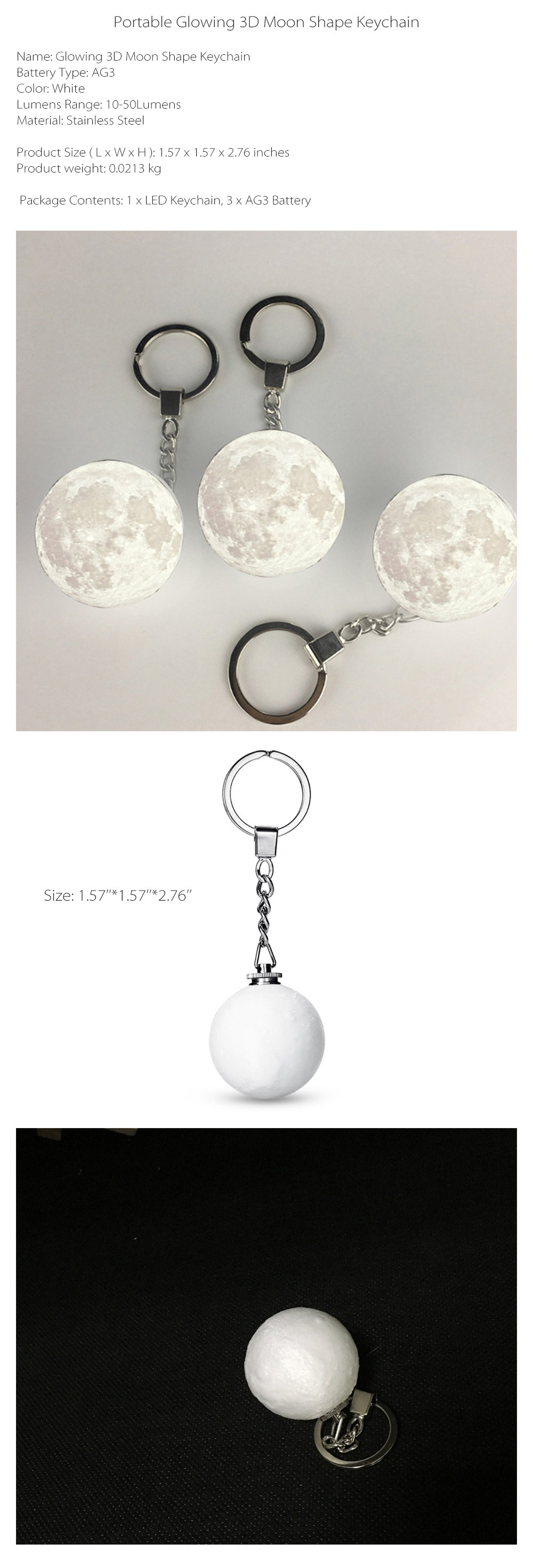 Mini 3D Moon Keychain