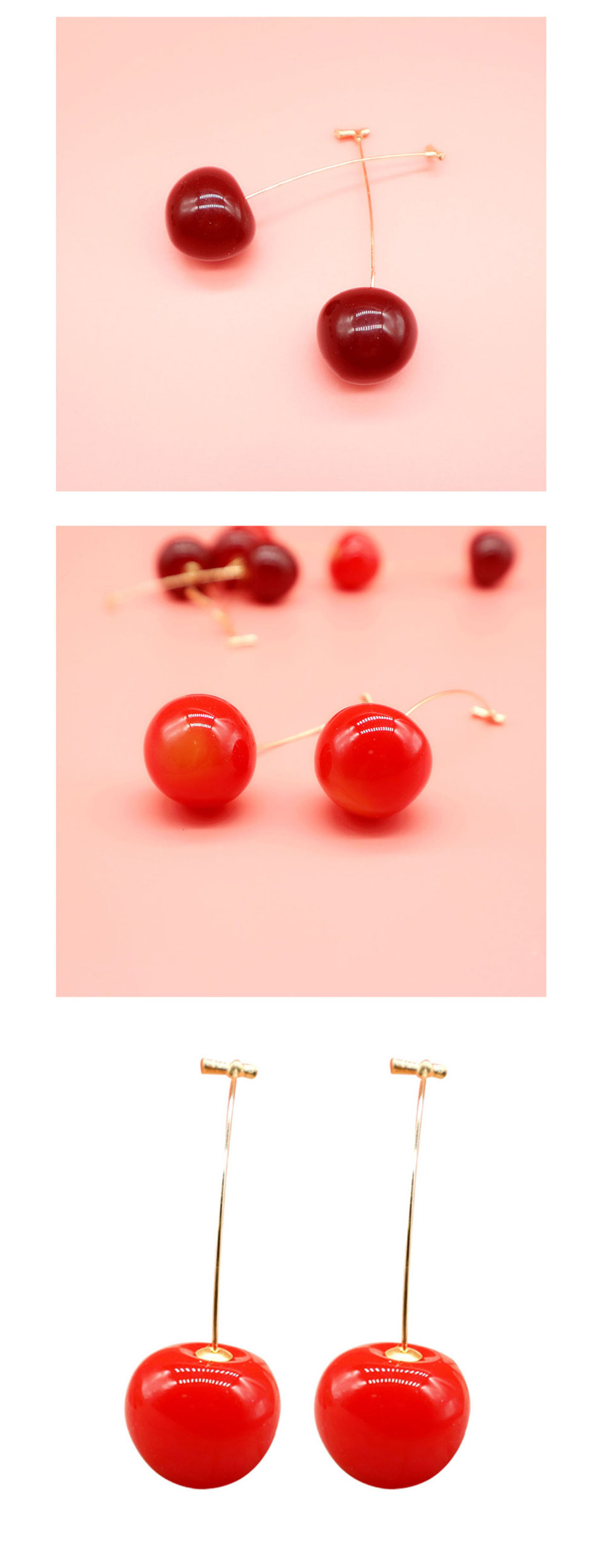 Retro Cherry Dangle Earrings - Resin - Red - Dark Red - ApolloBox