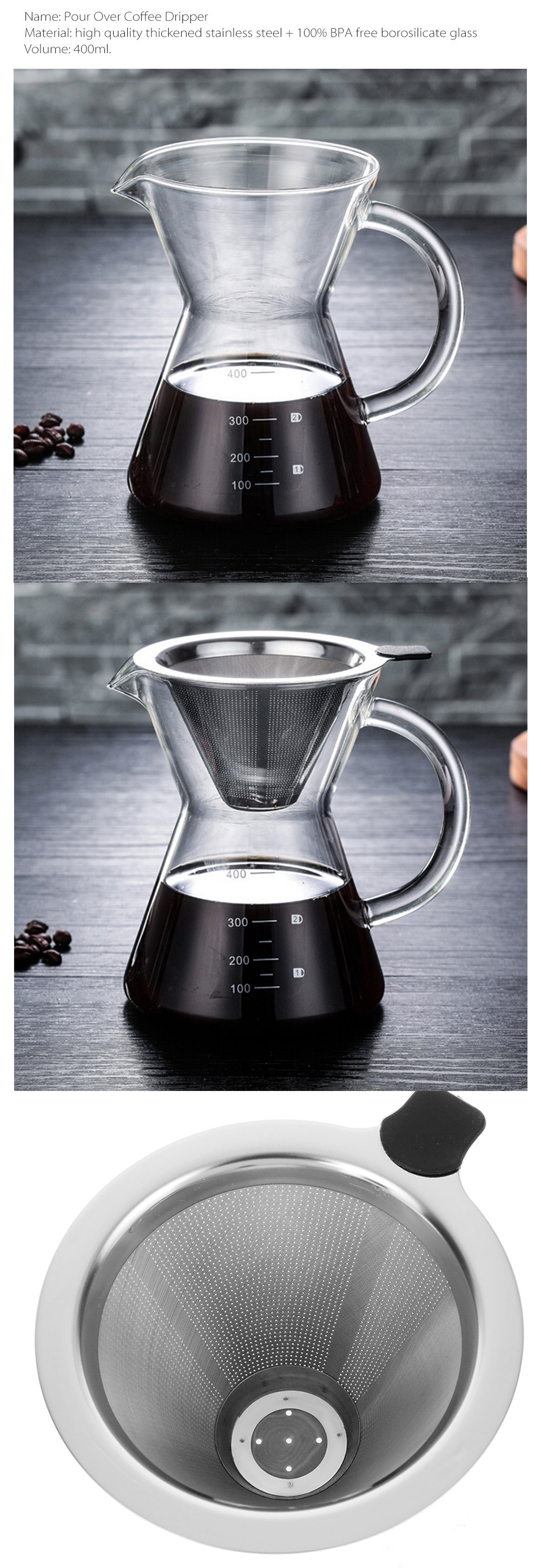 Pour Over Coffee Set - Glass - Stainless Steel - ApolloBox