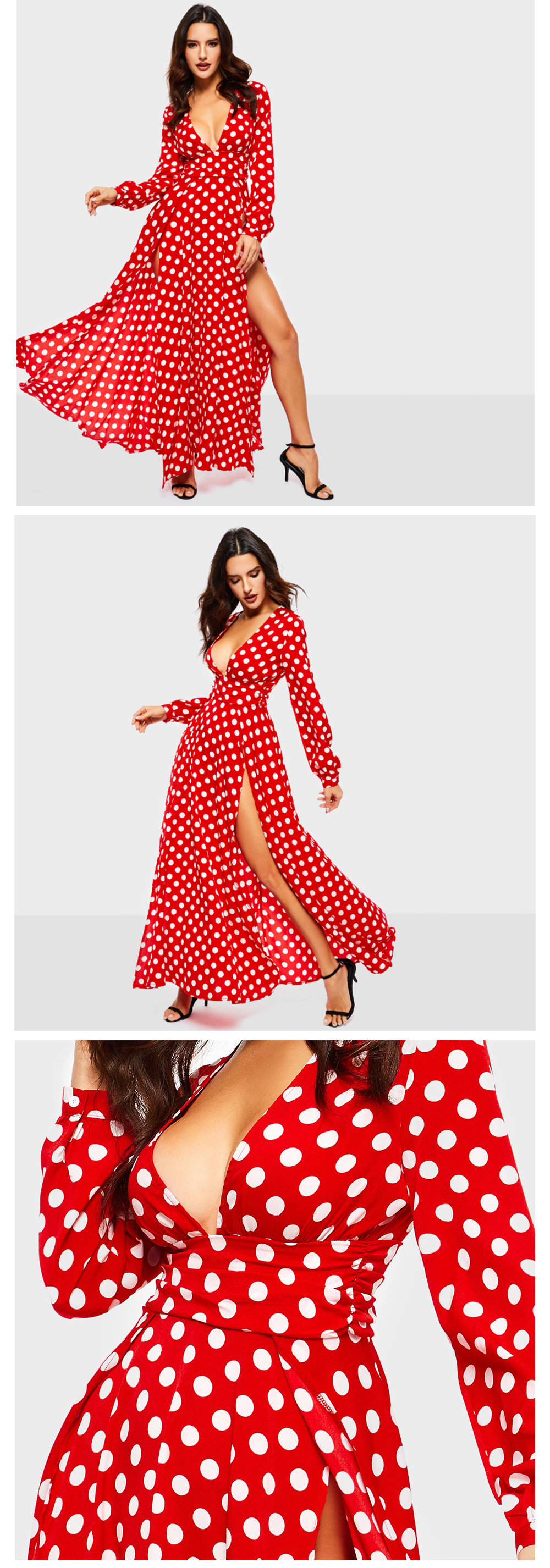 High Slit Polka Dot Dress - ApolloBox