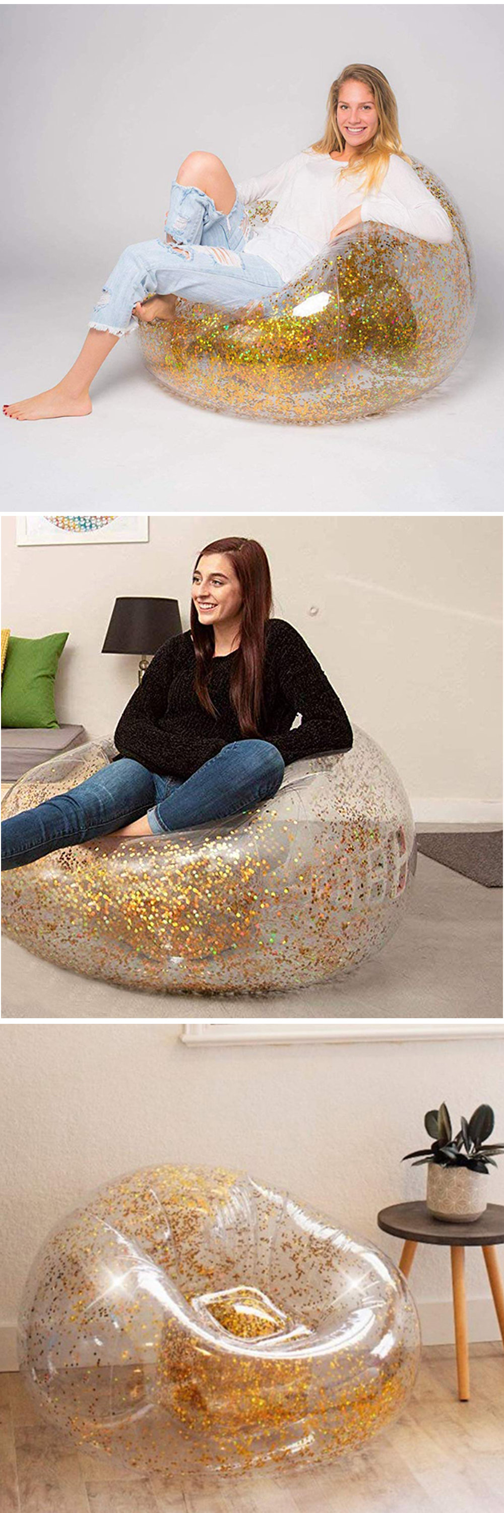 Inflatable Giant Golden Glitter Sofa for Chairs Room Puff for Sitting Sofa  Bed Puff Sofa Puff Seat-Gold