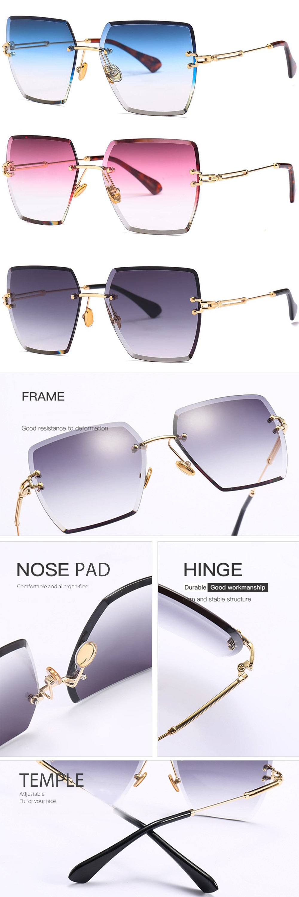 Rimless Gold Sunglasses - Gradient Color - Resin Lens - ApolloBox