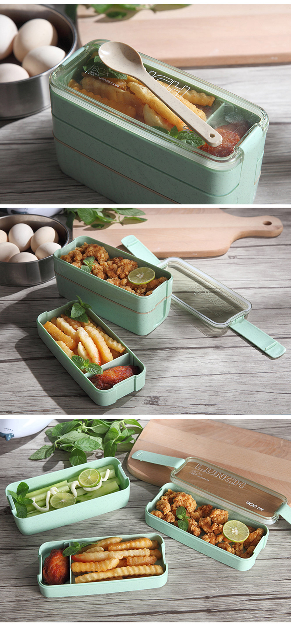 3-Layer Bento Box - Green - Beige - 3 Colors - ApolloBox