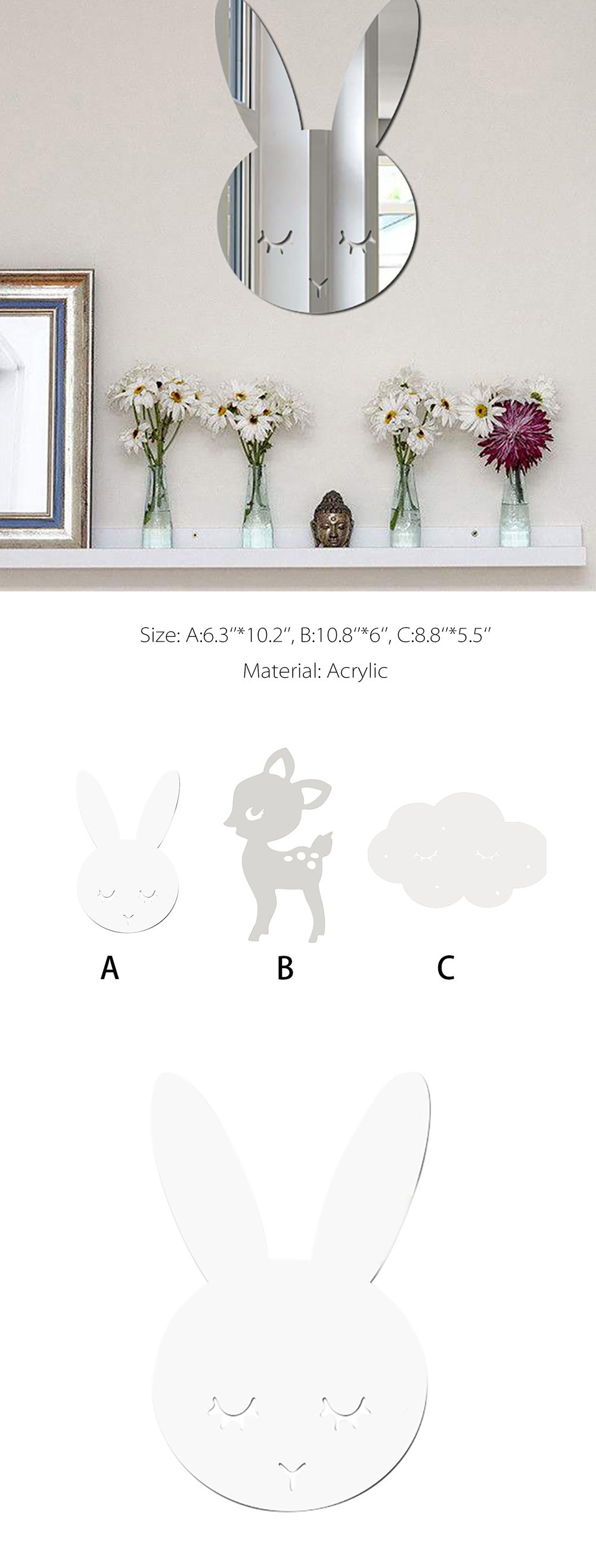 Children Cartoon Decorative Mirror Bathroom Baby Room Rabbit Star deer  Acrylic Mirror Frame Creative Home Art Wall Decorations - AliExpress