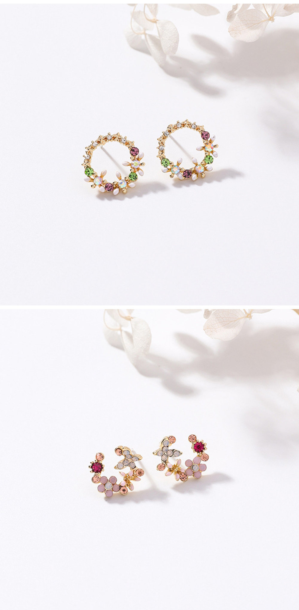 Multicolor Rhinestone Flower Earrings - Apollobox