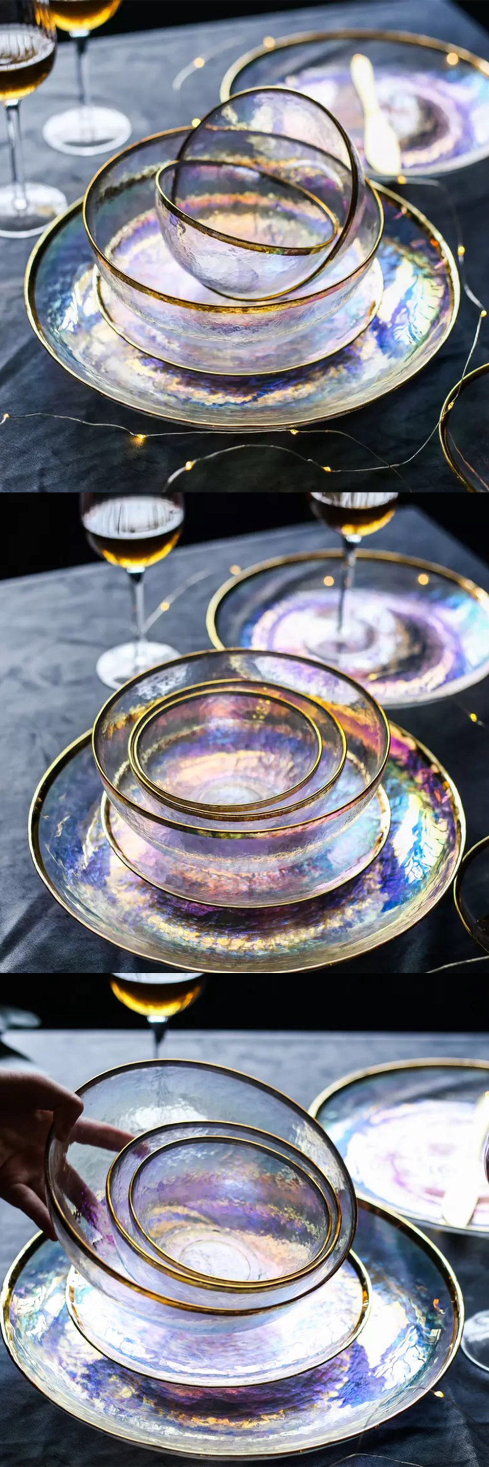 Details about   Beautiful Gold Rimmed Rainbow Glass Plates 