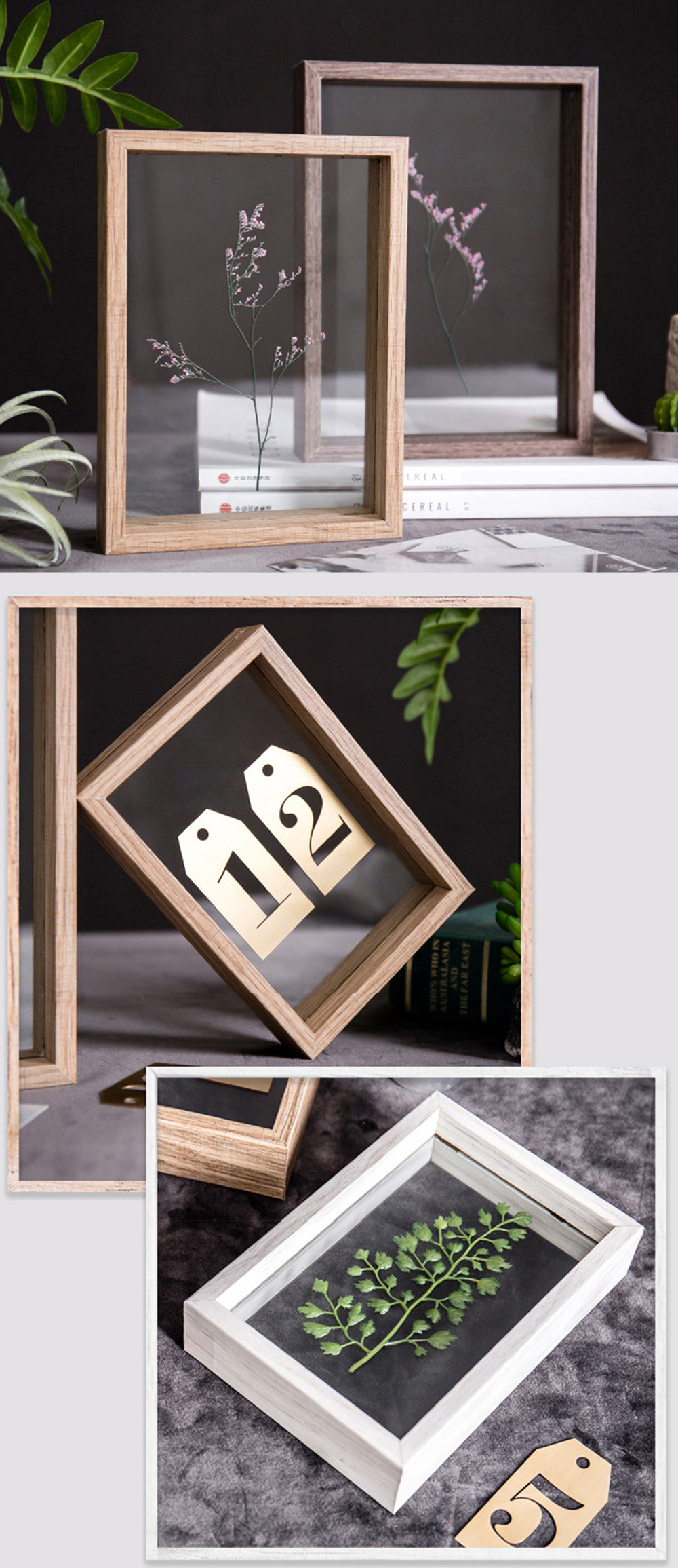 Double-Sided Photo Frames - Glass and Wood - Brown - Natural from Apollo Box