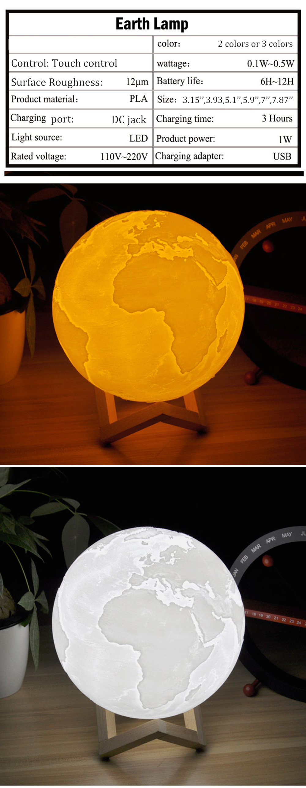  3D Printed Earth Lamp Light up the world