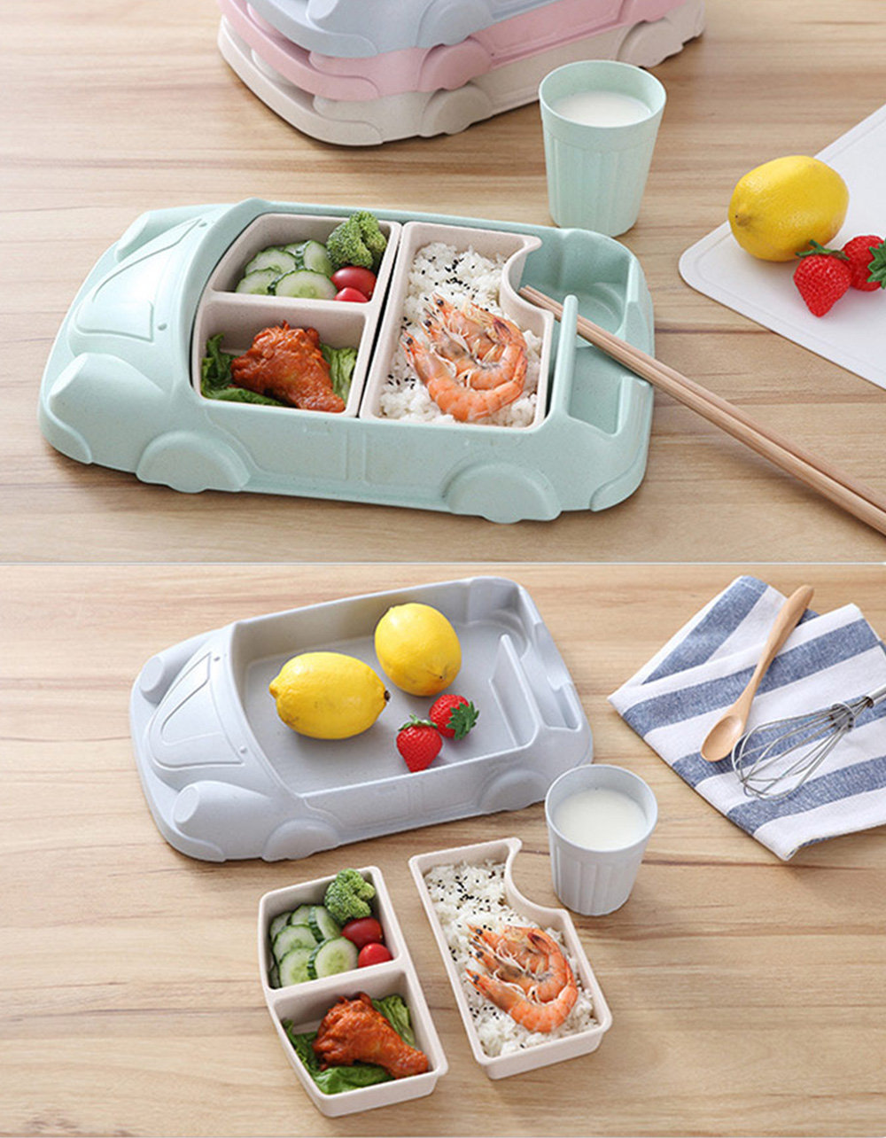 Cartoon Baby Lunch Box Set Children's Lunch Box Auxiliary Food Box Comes  with Tableware Cute Kids Compartmentalized Dinner Plate