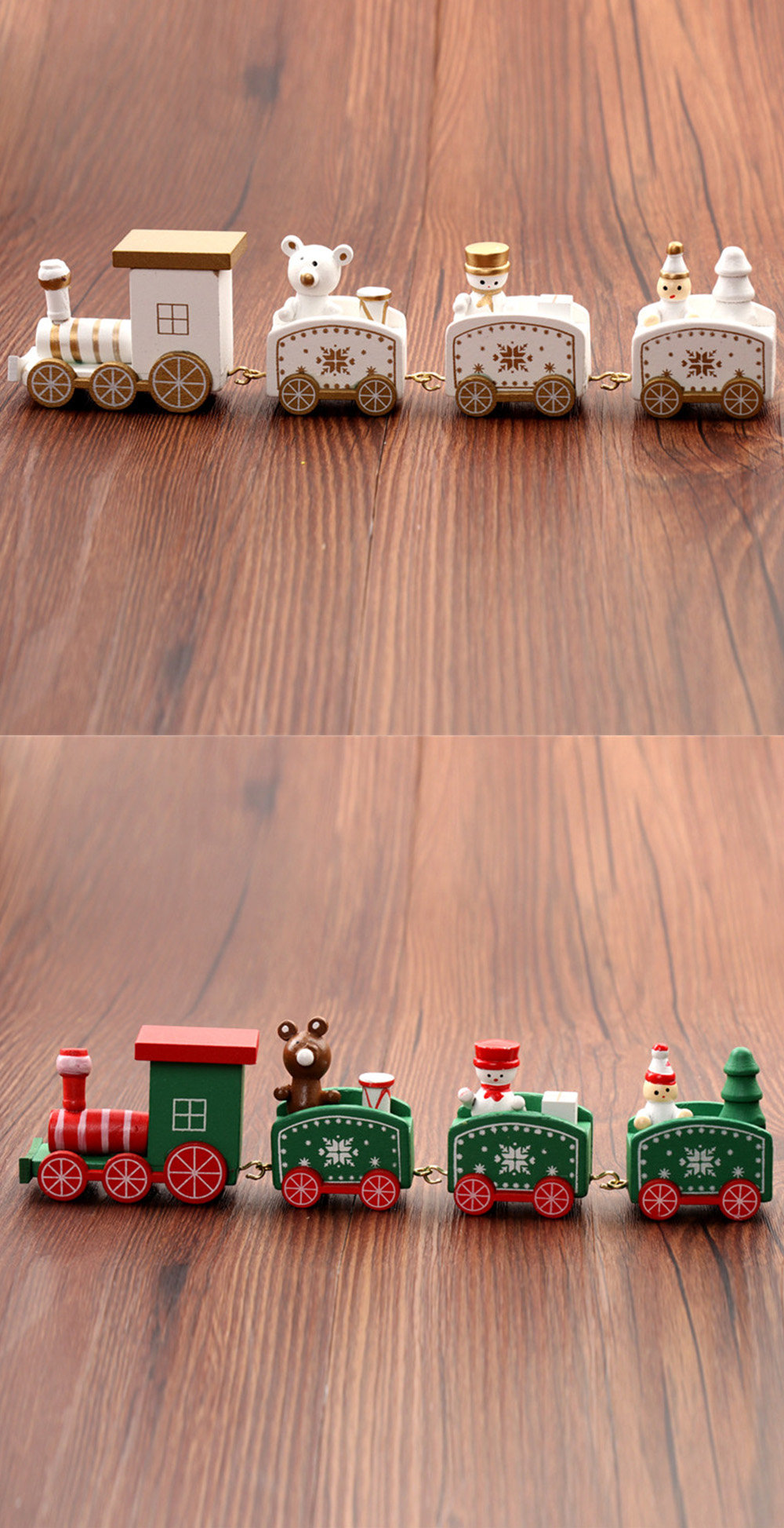 Painted Wooden Christmas Train - Red - White - Green - ApolloBox