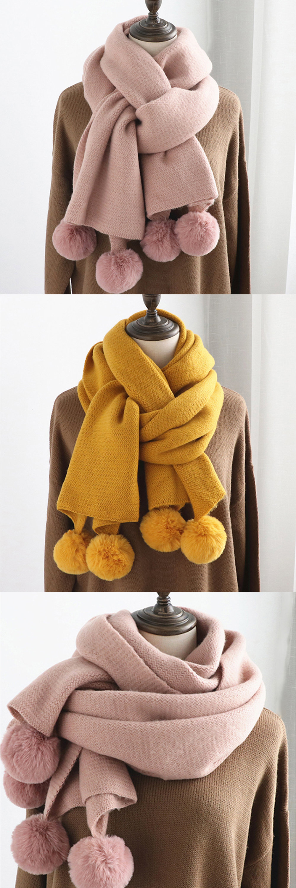 Knitted Wool Fuzzy Ball Scarf - ApolloBox