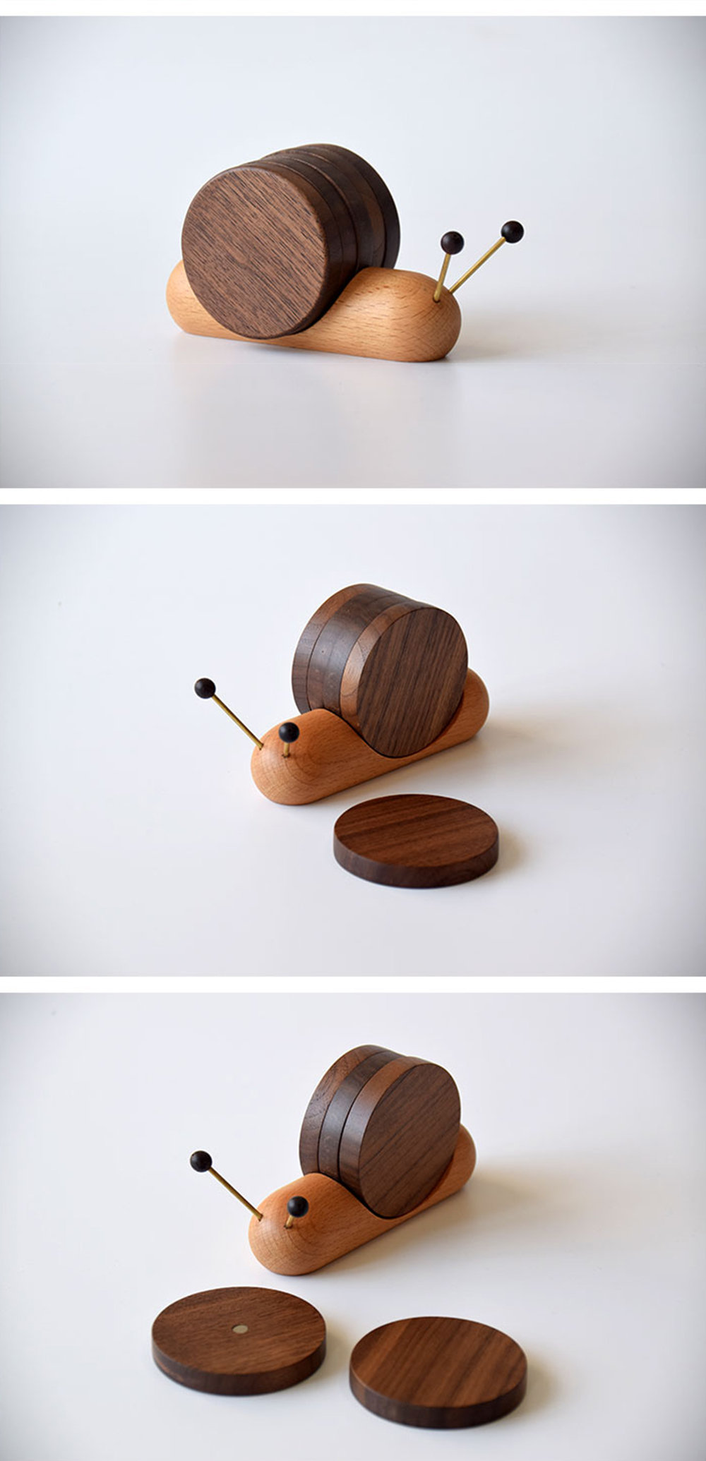 Walnut Wooden Coasters Cute Snail Coaster Set Magnetic Funny