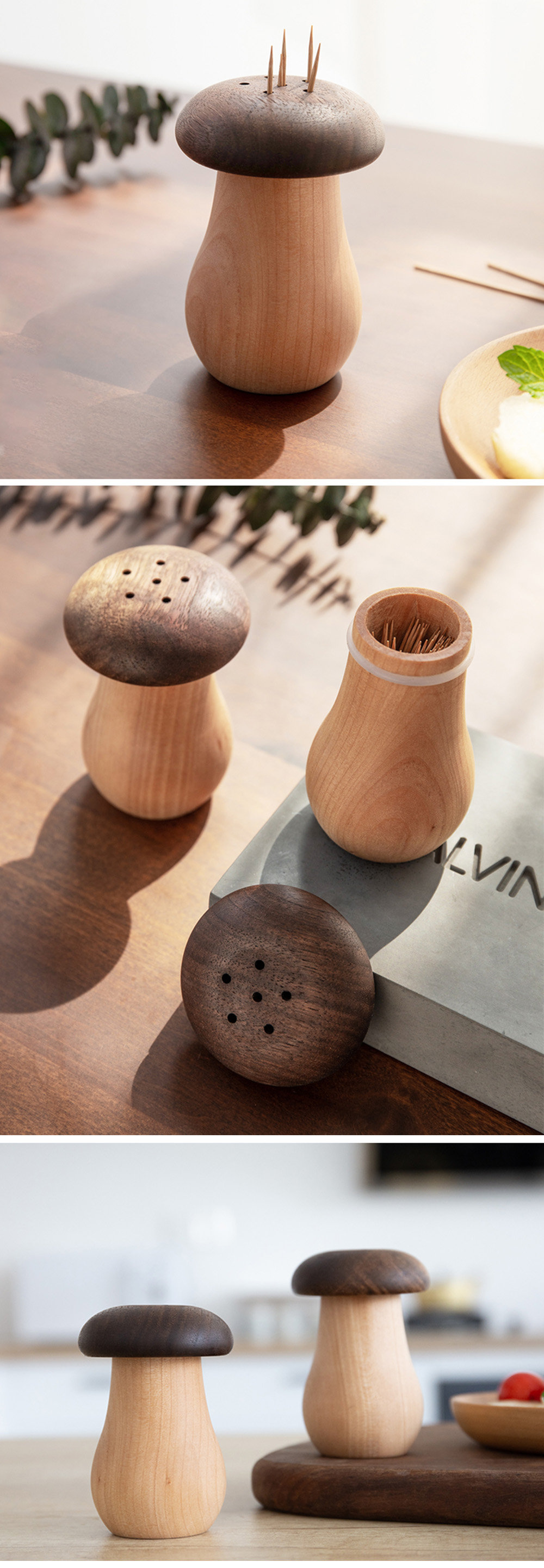 Wooden Mushroom Salt and Pepper Shakers