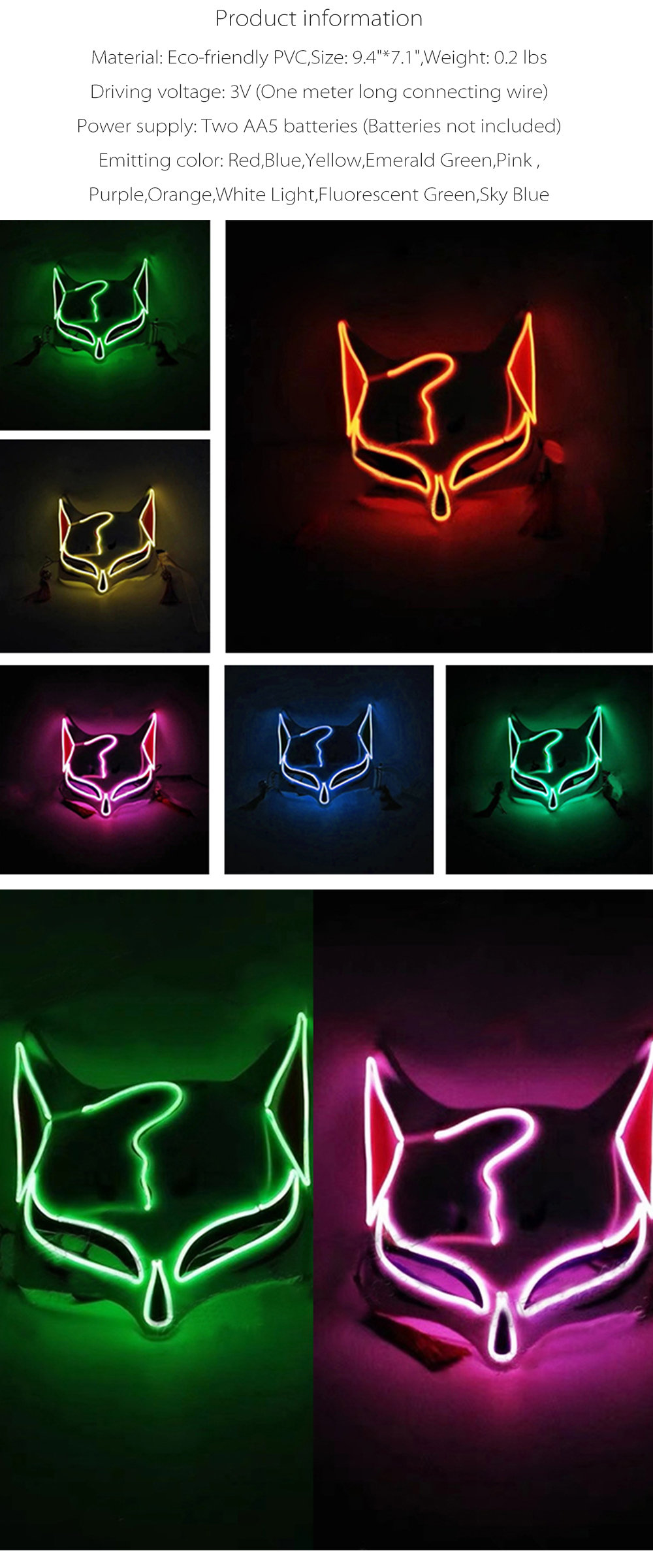 Glowing Fox Cosplay Mask - Halloween Collection - LED Lighting - ApolloBox