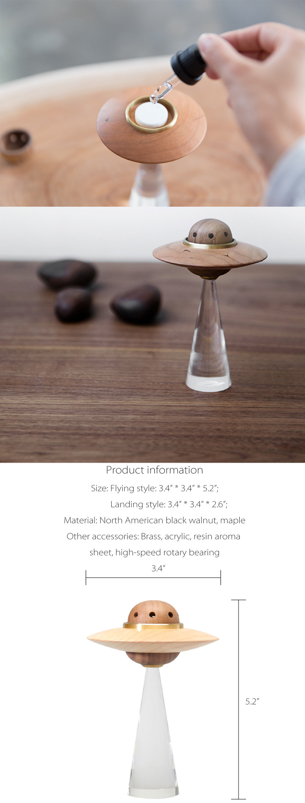 Creative ornaments gifts UFO fragrance diffuser Exploration Series Cosmic Flying Saucer Essential oil aromatherapy black walnut diffuser