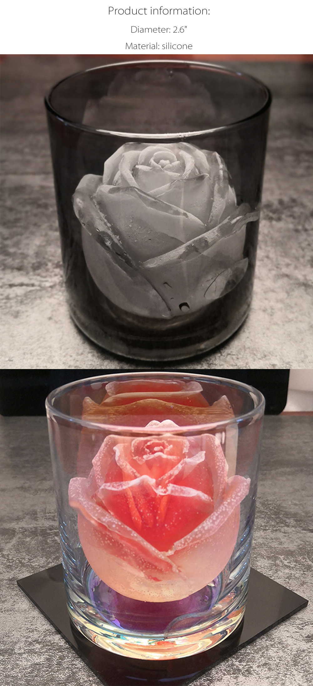 3D Silicone Rose Shape Ice Cubes Mold Mould for Cocktails Drink Iced Tea Kitchen 