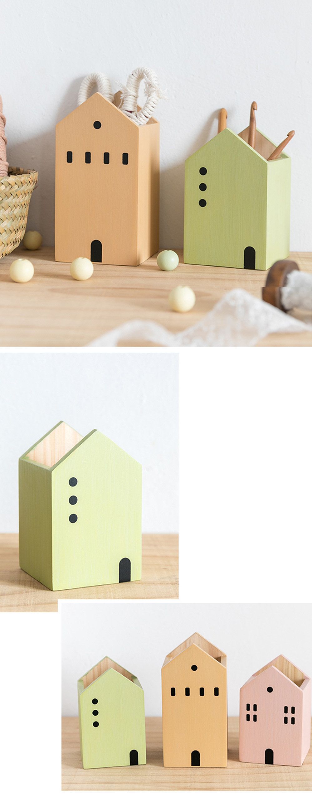 Cute House Pencil Holder - Wood - 5 Patterns from Apollo Box