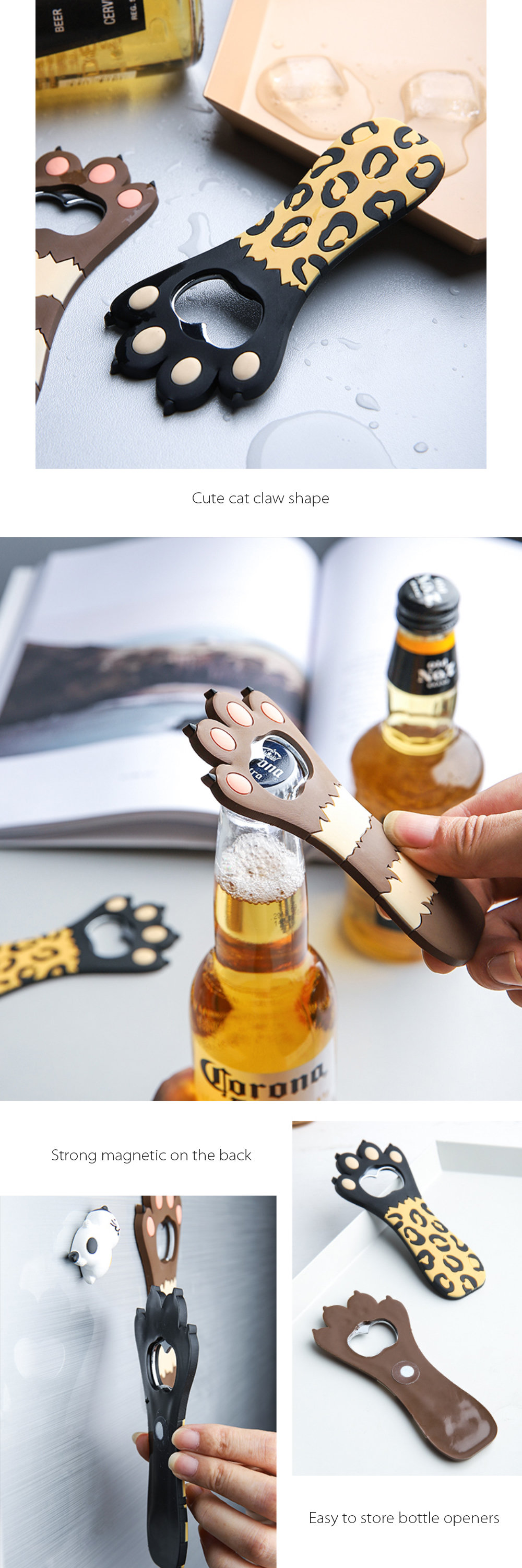 Cheers.US Refrigerator Magnet Silicone Metal Bottle Opener Cat Paw