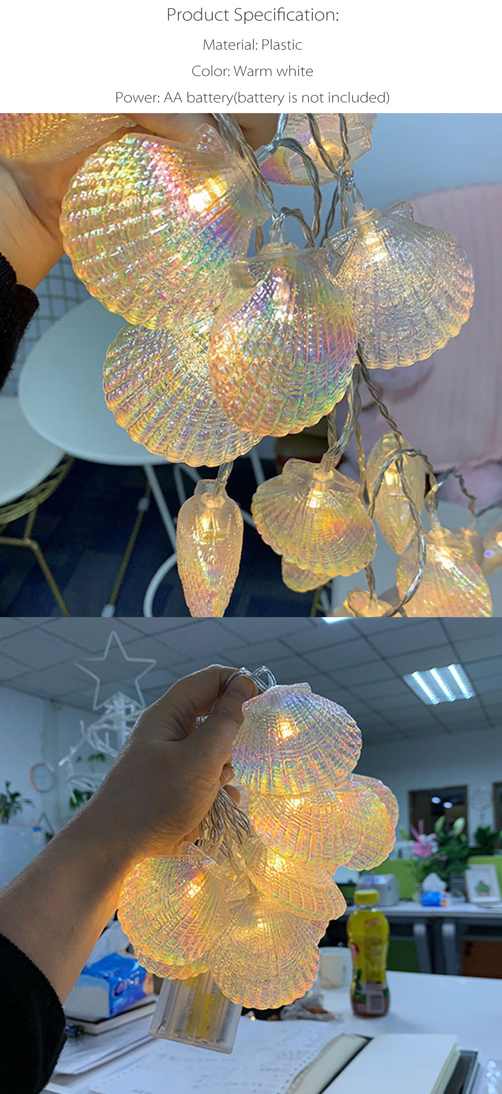 LED Seashell String Lights - Iridescent Surface - Decorative Lighting ...